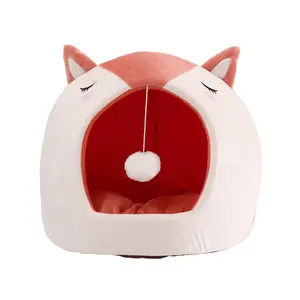 Kış tilki şekilli küçük Pet yatak komik kedi topu köpek kafesi çıkarılabilir yıkanabilir kedi yatak toptan