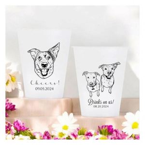 Vaso Personalizado con Retrato de Mascota para Boda, Reutilizable, Esmerilado, Irrompible, Flexible, de Plástico, Recuerdos de Boda para Perros - Product Image 1