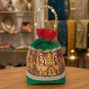 Sacs Potli traditionnels faits à la main en coton imprimé et brodé, dernier design, pour femmes, cadeau de mariage, pochettes à cordon - Product Image 2
