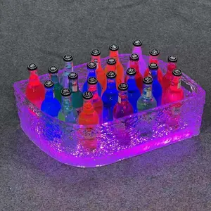 Luz transparente de plástico para fiesta de club nocturno, cubo de hielo de cerveza LED personalizado para 24 botellas de cerveza