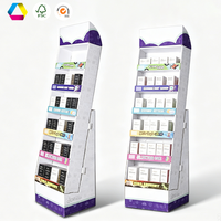 Présentoir de sol incliné en carton ondulé personnalisé, robuste, pliable, avec compartiments à double grille et étagères ouvertes pour la vente au détail de chapeaux et de boissons