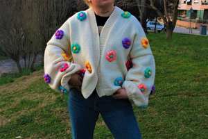 Luce di lusso bella tessuto fiore personalizzato <span class=keywords><strong>pizzo</strong></span> geometrico perla di cotone ricamo filo palla <span class=keywords><strong>cardigan</strong></span> per le donne - Product Image 5