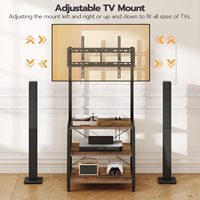 Soporte de TV de Madera Rústica Antigua Personalizado con Ruedas, Enchufe Eléctrico y Estantes de Almacenamiento de 3 Niveles para TV de 55 Pulgadas para Sala de Estar