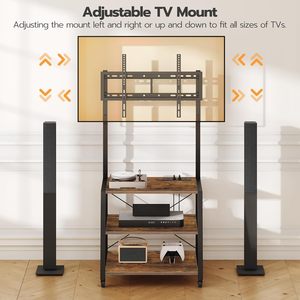 Meuble TV rustique en bois avec support roulant, prises électriques intégrées et étagères de rangement à 3 niveaux pour téléviseurs jusqu'à 55 pouces – Idéal pour salon, chambre et maison - Product Image 2