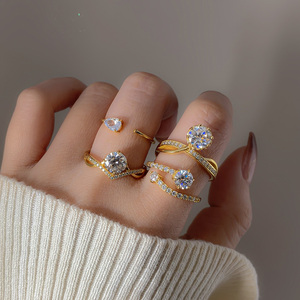 Trendy Engagement <b>Ring</b> <b>Set</b>-18K Gold Plated Zircon Gemstone <b>Rings</b> Stackable for Wedding & Gift - Product Image 1