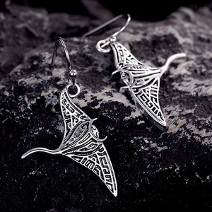 Orecchini Pendenti Vintage a Forma di Manta Ray con Texture, Gioielli di Moda con Motivo Animale per Donne - Product Image 2
