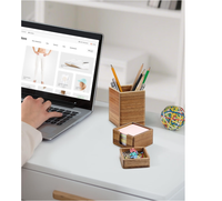 Organisateur de bureau en bois d'acacia : support pour notes adhésives, pot à crayons et stylos, rangement pour pinces à papier, accessoires de bureau pour marqueurs et loisirs créatifs