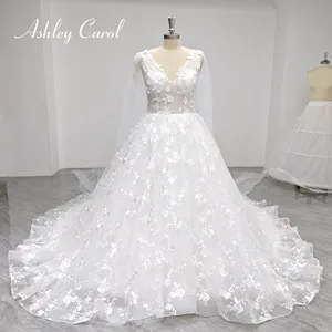 애슐리 캐롤 A-라인 웨딩 드레스 실제 사진 2023 꿈꾸는 아플리케 등이없는 리본 우아한 가운 Vestidos 드 노비아 - Product Image 1