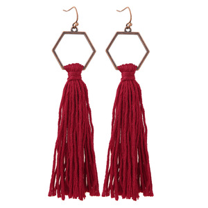 Hexagon <b>Drop</b> Earrings Red Tassel Vintage Copper Alloy Women's Party Jewelry - Product Image 5
