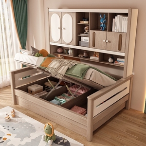 Letto Combinato Multifunzionale in Legno Massello per Bambini, Letto <span class=keywords><strong>con</strong></span> Libreria Integrata per Ragazzi/Ragazze, Soluzione Salvaspazio per Camere da Letto - Product Image 4