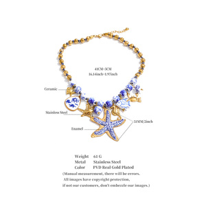 JINYOU 7438 <span class=keywords><strong>Collana</strong></span> Girocollo in Acciaio Inossidabile Placcato Oro a Tema Oceano con Perline in Ceramica Blu e Bianche e Ciondolo a <span class=keywords><strong>Stella</strong></span> <span class=keywords><strong>Marina</strong></span> Smaltata - Product Image 6