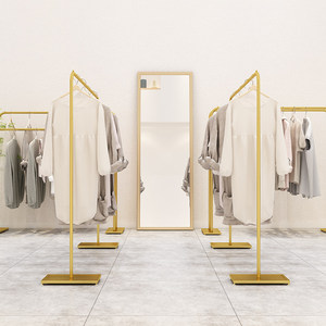 Étagère de présentation en métal à double barre, double rangée, simple barre, sur pied, pour magasin de vêtements pour femmes et hommes, avec étagère latérale suspendue - Product Image 5