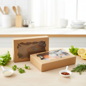 Kotak Kue Kertas Persegi Panjang Ramah Lingkungan dengan Laminasi Matt Biodegradable <span class=keywords><strong>7</strong></span> X 4.3 X 1.5 Inci dan Tutup Transparan untuk Sushi - Product Image 1