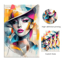 Peinture à l'huile abstraite peinte à la main, portrait de femme, chapeau coloré texturé, toile TRUSTEK, décoration murale pour salon, chambre à coucher