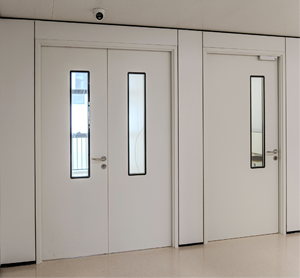 Portes doubles en acier insonorisées Yonking pour salle blanche, surface finie, en polymère blanc, pour zone médicale - Product Image 2