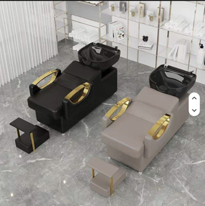 Unidad de Lavacabezas para Salón de Belleza y Barbería, con Lavabo Inclinable de Cerámica Blanca y Negra, Asiento Ajustable y Cama para Lavado de Cabello - Product Image 1