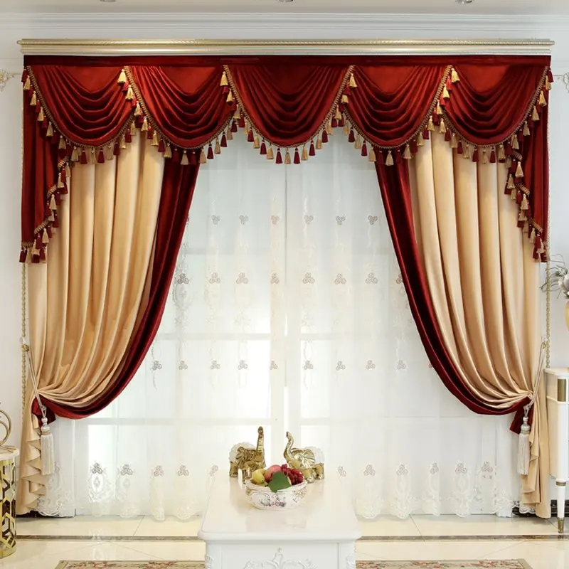 Hoogwaardige Europeanestyle Luxe Woonkamer Elegante Fluwelen Verduisteringsgordijnen Met Valance