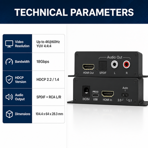 <span class=keywords><strong>Extracteur</strong></span> <span class=keywords><strong>audio</strong></span> <span class=keywords><strong>HDMI</strong></span> 4K60Hz, sortie stéréo <span class=keywords><strong>RCA</strong></span> + optique Toslink, 18 Gbps HDCP 2.2, HDR, Dolby Atmos - Product Image 4