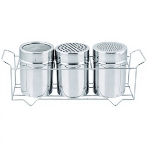 Sel et poivre de qualité supérieure en acier inoxydable couleur argent ensemble de 3 pièces avec un support en fil d'acier - Product Image 1