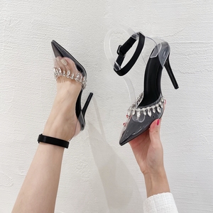 Zapatos de Tacón Alto y Fino de Imitación de Seda con Cadena, Estilo Europeo y Americano 2023, Zapatos de Novia de Lujo - Product Image 4