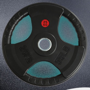 Factory Wholesale Gym Lb Dreiloch-Gewichts stück 10kg/15/20 /25 Hand greifer Gummi-Lang hantel platten - Product Image 1