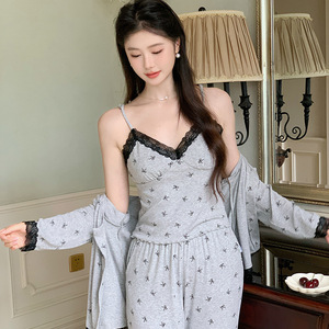 Pamuk pijama uzun kollu uzun pantolon kadın yaz % <span class=keywords><strong>100</strong></span>% pamuk <span class=keywords><strong>3</strong></span> parça pijama seti - Product Image 5