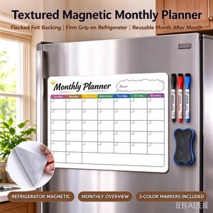 Planificateur mensuel magnétique effaçable à sec, <span class=keywords><strong>tableau</strong></span> blanc en PET avec 3 marqueurs pour la famille, le bureau et les études - Product Image 4