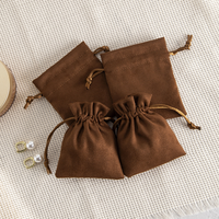 Pochette à cordon en microfibre suédée personnalisée, sac de rangement pour bijoux en suède marron, petit sac cadeau à cordon avec logo personnalisé