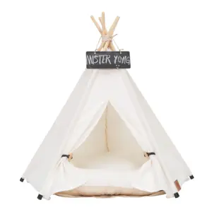 Logo personnalisé tente tipi pour animaux de compagnie pour chiens chiot chat tente de lit Portable blanc toile chien mignon maison tente intérieure Opp sac Floral