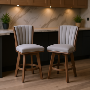 Tabourets de bar de style transitionnel, hauteur de comptoir, pivotants, revêtement en tissu, structure en bois massif, gris, ensemble de meubles de salle à manger - Product Image 2