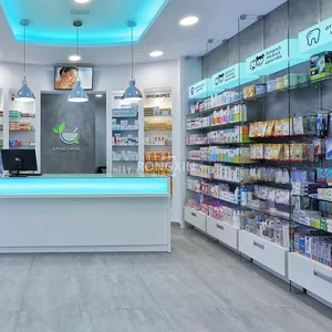 Customized Retail Pharmacy Shelves Rack Drugstore Pills Display Shelf Shop Counter Design For Medical Store Furniture Decoration