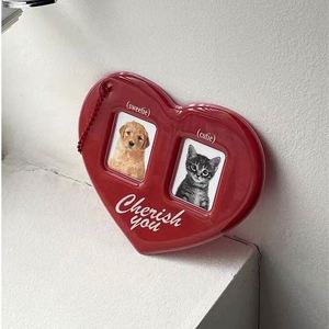 Porte-clés mousqueton Cœur Rouge style dessin animé, étui en plastique pour badge photo d'identité avec cordon, porte-clés en métal de qualité supérieure - Product Image 2