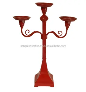 金属铁红3臂烛台最新设计的铁烛台最佳TEALIGH家居装饰桌面蜡烛柱