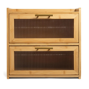Bamboo Bread Box Double Layer Storage Cabinet With Transparent Dustproof Doors <b>Kitchen</b> Countertop Solid Wood Bread Keeper - Product Image 5