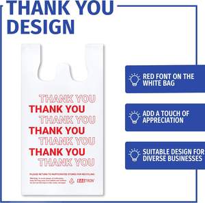 Bolsas de transporte con fuelles laterales para camisetas, biodegradables de PE, con asas desechables, para compras y restaurantes, blancas/rojas, personalizables - Product Image 5