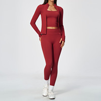 Vêtements de sport sans couture pour femmes, ensemble de yoga 3 pièces avec leggings taille haute, veste zippée et pantalon, vêtements de sport actifs