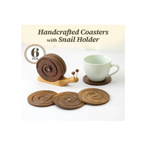 Ensemble de sous-verres d'escargot mignon en bois, tapis de boisson artisanal avec porte-escargot adorable, décor à la <span class=keywords><strong>maison</strong></span> unique fait à la main - Product Image 4