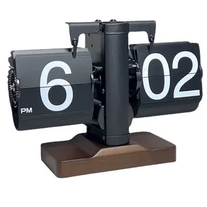 Home retro mechanical page turning clock desktop personality automatic solid wood simple light luxury art decoration