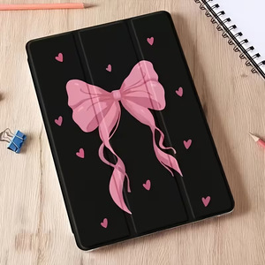 Étui pour iPad Air 4e/5e génération 10,5 pouces avec fond noir, cœur rose, grand nœud, support pliable en trois parties et emplacement pour stylet, fabriqué en Chine - Product Image 2