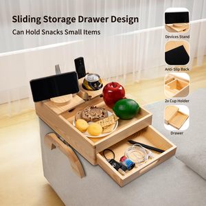 Bandeja para Brazos de Sofá <span class=keywords><strong>BH</strong></span> 6 en 1, Mesa para Reposabrazos de Sofá, Portavasos con Cajón para Organizar y Almacenar Objetos Pequeños - Product Image 2
