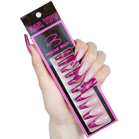 Faux ongles longs en ABS, forme cercueil, couvrance totale, pré-dessinés, motif galaxie violet français, réutilisables, pour salon de manucure