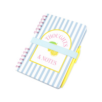 Ensemble cadeau de carnet à spirales rayé bleu-blanc avec stylo, élastique, carte de notes, pochette zippée, kit de papeterie avec journal imprimé citron