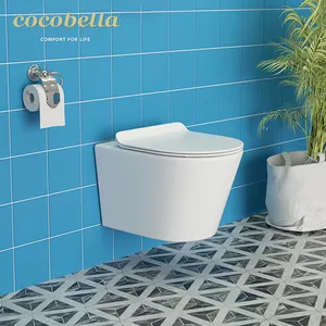 Cocobella Toilet Modern Tanpa Bingkai, Toilet Gantung Tembok Bulat Terpasang Di Dinding Keramik Warna Tanpa Bingkai