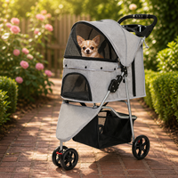 Poussette pliable à 3 roues pour animaux de compagnie avec amortisseur, porte-gobelet, panier de courses, tapis en polaire, fenêtre pour chien, personnalisable OEM
