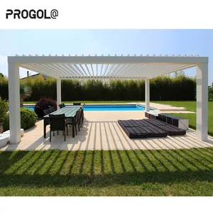 PROGOLA หรูหราทันสมัยสมาร์ทกลางแจ้ง Pergola อลูมิเนียมกันน้ําบานเกล็ดหลังคาสวนโลหะ Pergola