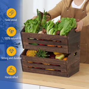 Bằng gỗ 2 gói thùng nhanh chóng lắp ráp để lưu trữ, trang trí trang trại gỗ Thùng giỏ, gỗ cổ điển Thùng hiển thị cho trái cây - Product Image 4