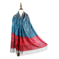 Écharpe longue jacquard haut de gamme pour femme en viscose, motif dégradé, avec pompons, idéale pour l'été et la climatisation