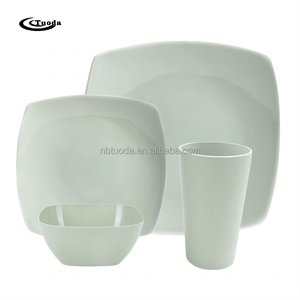 Tuoda Trọng lượng nhẹ <span class=keywords><strong>16PC</strong></span> cắm trại Bộ đồ ăn đặt không thể phá vỡ vuông bộ đồ ăn của 4 lúa mì rơm PP nhựa tấm bát cốc - Product Image 1