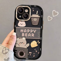 Nouveau Design Créatif Ours Dessin Animé Peinture pour iPhone 16 15 Pro Max 14 13 12 11 Givré Funda Mobile Couverture Arrière Téléphone étui