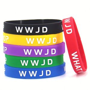 Bracelet en silicone personnalisé OEM pour cadeaux de fête, technologie d'impression, thème religieux, bracelet WWJD, anti-toxique et sans odeur - Product Image 1